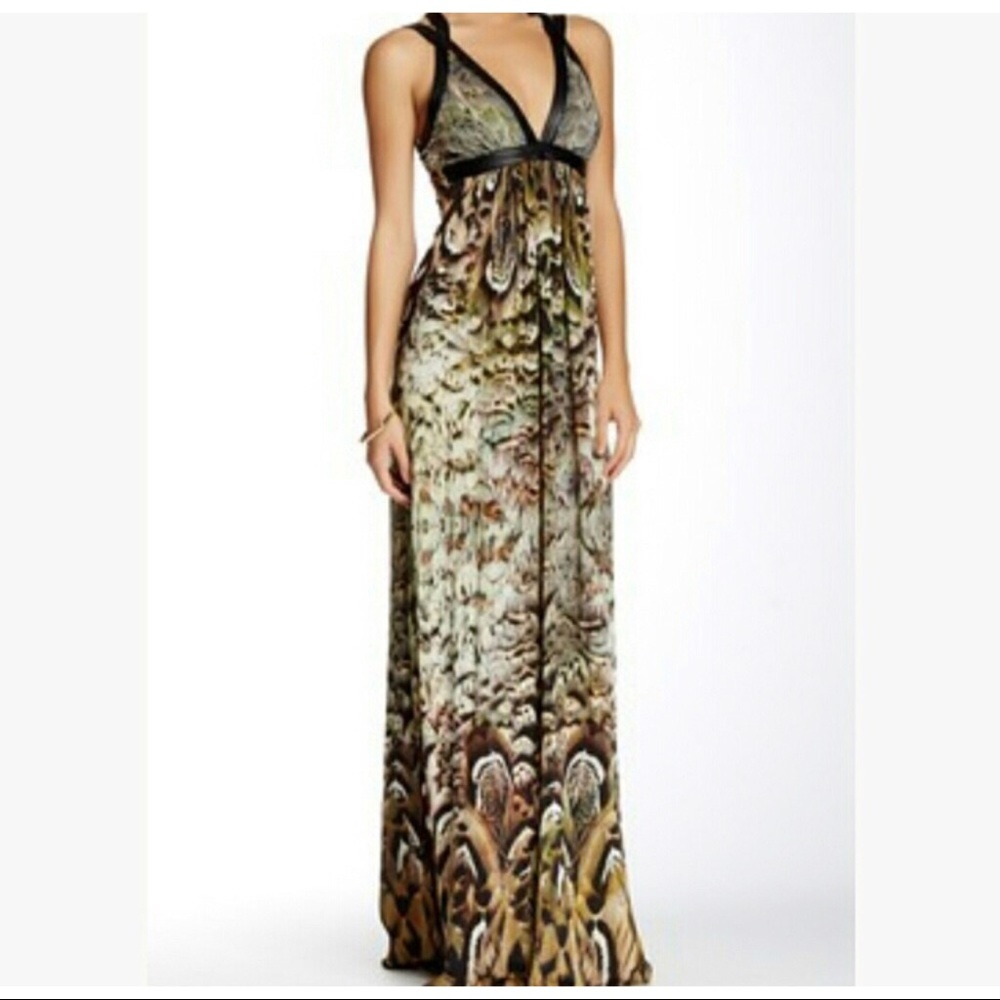 Sky Nishan Animal Print Maxi Dress/Leather Straps